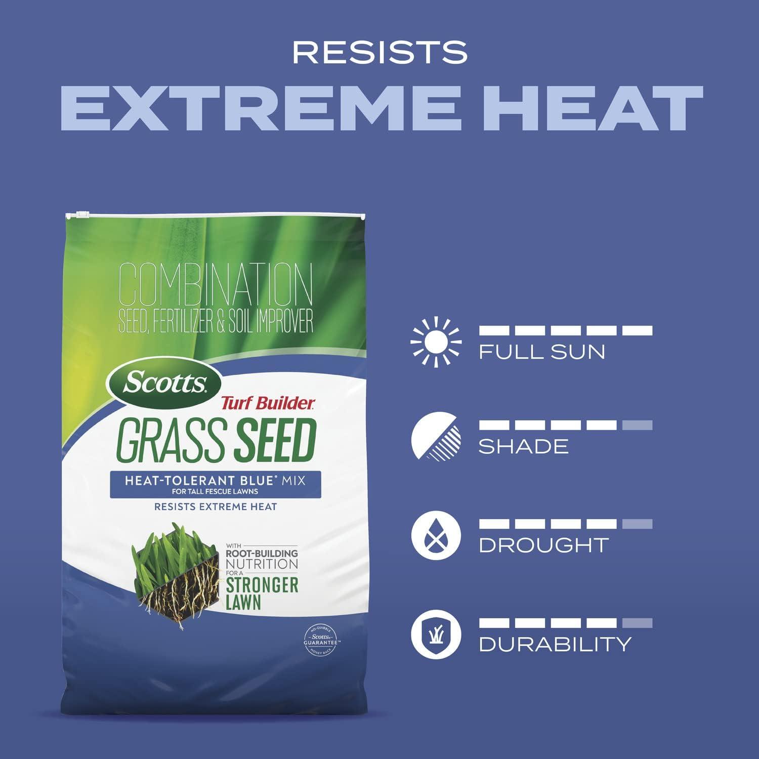 image:imageScotts Turf Builder Grass Seed HeatTolerant Blue Mix for Tall Fescue Lawns Grass Seed Plus Lawn Fertilizer and Soil Improver Covers Up to 1400 sq ft 56 lb24 lb