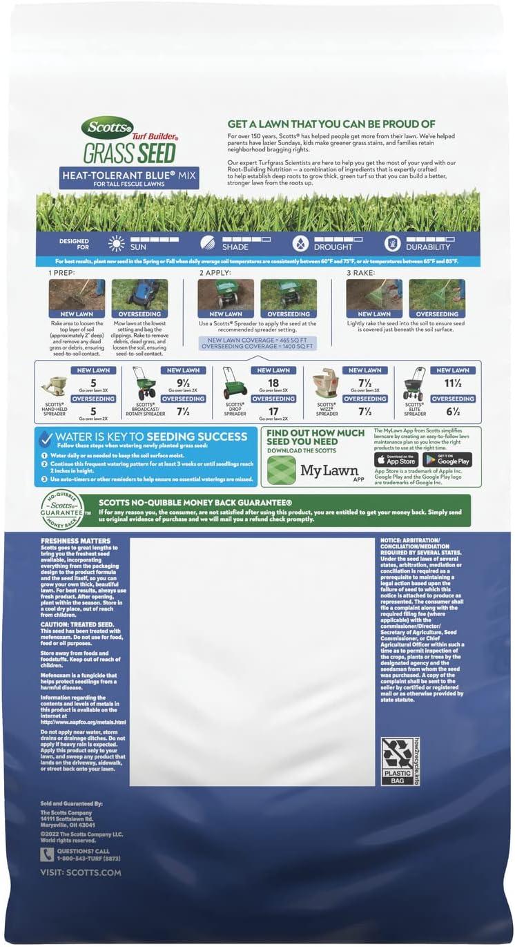 image:imageScotts Turf Builder Grass Seed HeatTolerant Blue Mix for Tall Fescue Lawns Grass Seed Plus Lawn Fertilizer and Soil Improver Covers Up to 1400 sq ft 56 lb56 lb