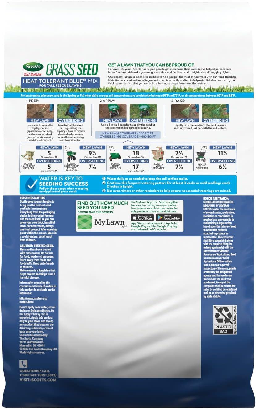 image:imageScotts Turf Builder Grass Seed HeatTolerant Blue Mix for Tall Fescue Lawns Grass Seed Plus Lawn Fertilizer and Soil Improver Covers Up to 1400 sq ft 56 lb24 lb