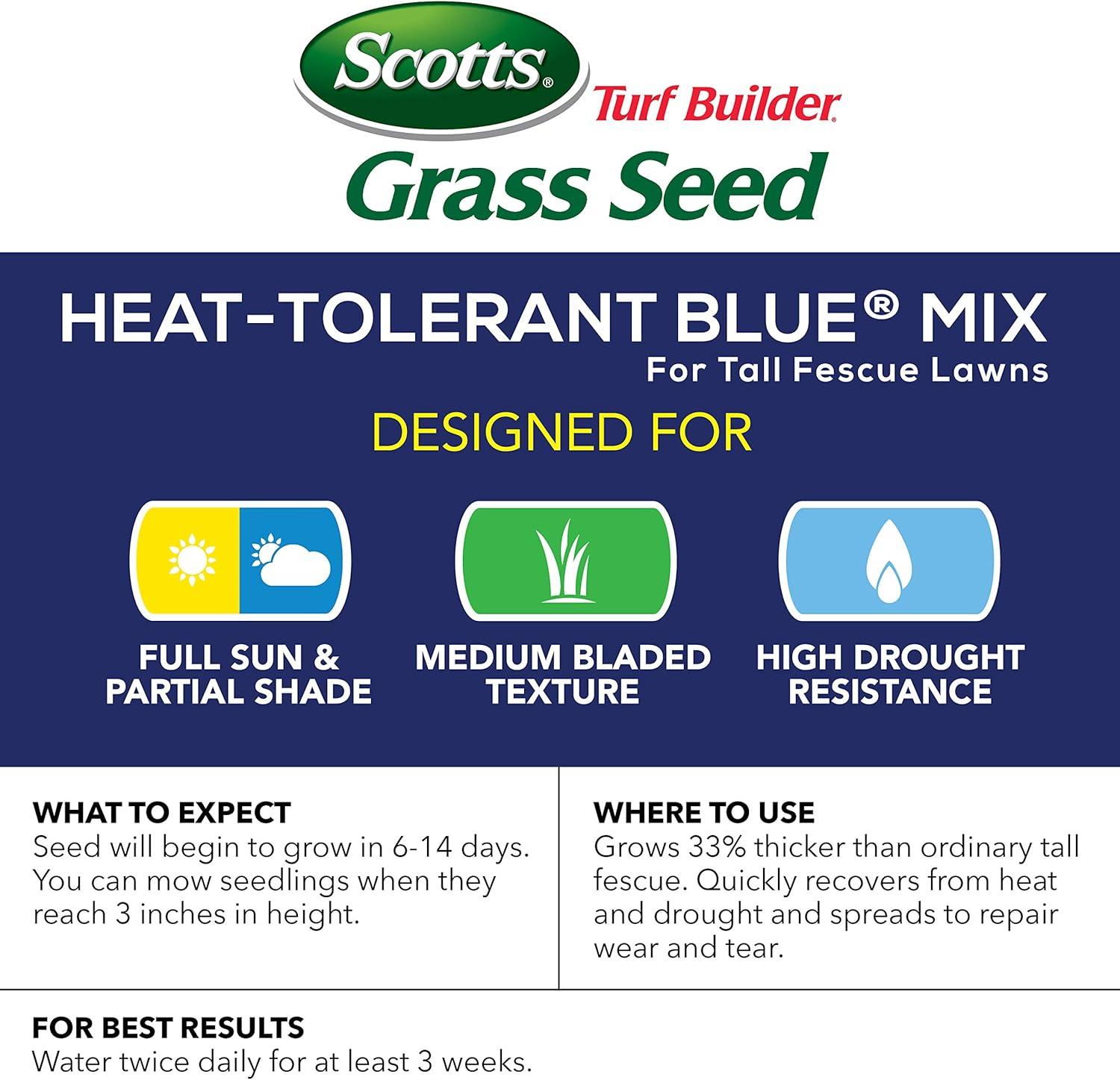 image:imageScotts Turf Builder Grass Seed HeatTolerant Blue Mix for Tall Fescue Lawns Grass Seed Plus Lawn Fertilizer and Soil Improver Covers Up to 1400 sq ft 56 lb20 lb