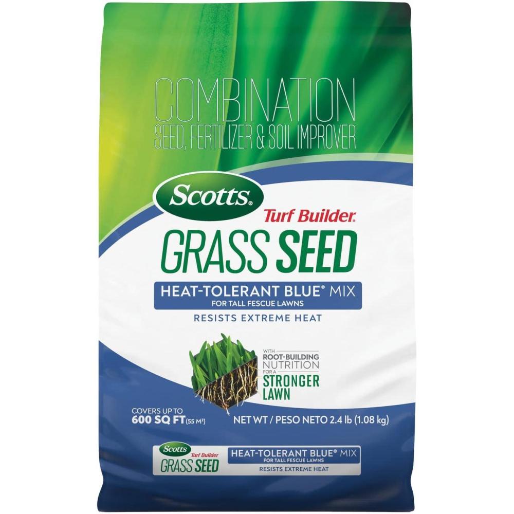 image:imageScotts Turf Builder Grass Seed HeatTolerant Blue Mix for Tall Fescue Lawns Grass Seed Plus Lawn Fertilizer and Soil Improver Covers Up to 1400 sq ft 56 lb24 lb