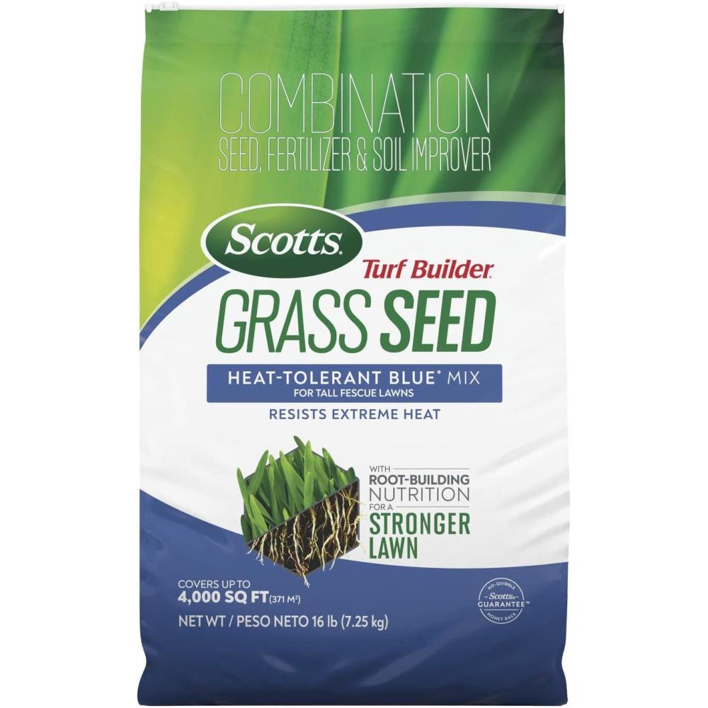 image:imageScotts Turf Builder Grass Seed HeatTolerant Blue Mix for Tall Fescue Lawns Grass Seed Plus Lawn Fertilizer and Soil Improver Covers Up to 1400 sq ft 56 lb16 lb