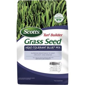 Scotts Turf Builder Grass Seed Heat-Tolerant Blue Mix for Tall Fescue Lawns – Grass Seed Plus Lawn Fertilizer and Soil Improver, Covers Up to 1,400 sq. ft., 5.6 lb.(20 lb.)