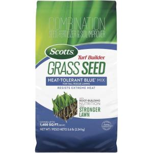 Scotts Turf Builder Grass Seed Heat-Tolerant Blue Mix for Tall Fescue Lawns – Grass Seed Plus Lawn Fertilizer and Soil Improver, Covers Up to 1,400 sq. ft., 5.6 lb.(5.6 lb.)